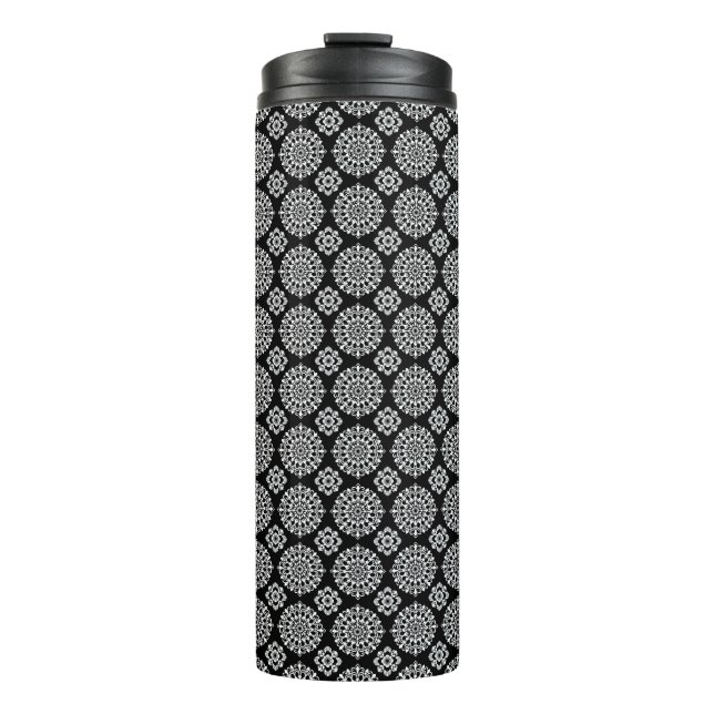 Schwarz-Weiß-Mandala-Design Thermosbecher (Vorderseite)