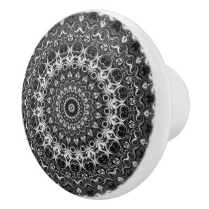 Schwarz-Weiß-Mandala-Geometrie-Design Keramikknauf