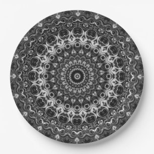 Schwarz-Weiß-Mandala-Geometrie-Design Pappteller