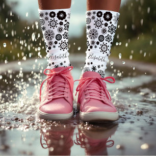 Schwarz-Weiß-Mandala-Hippie-Blume Socken