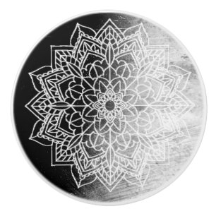 Schwarz-weiß Mandala Keramikknauf