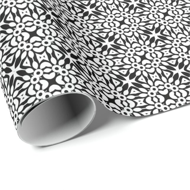 Schwarz-Weiß-Mandala-Linien Muster 7 Geschenkpapier (Rolleneckpunkt)