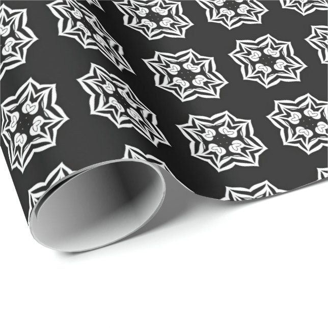 Schwarz-Weiß-Mandala-Linien Muster 8 Geschenkpapier (Rolleneckpunkt)