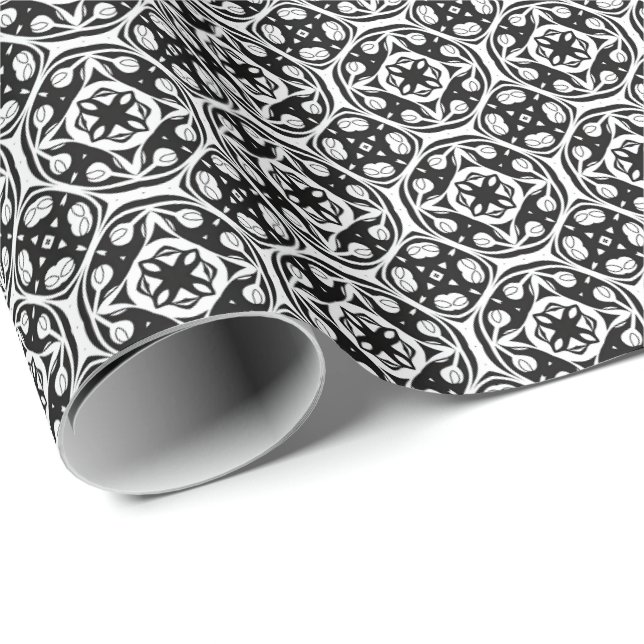 Schwarz-Weiß-Mandala-Linien Muster 8 Geschenkpapier (Rolleneckpunkt)