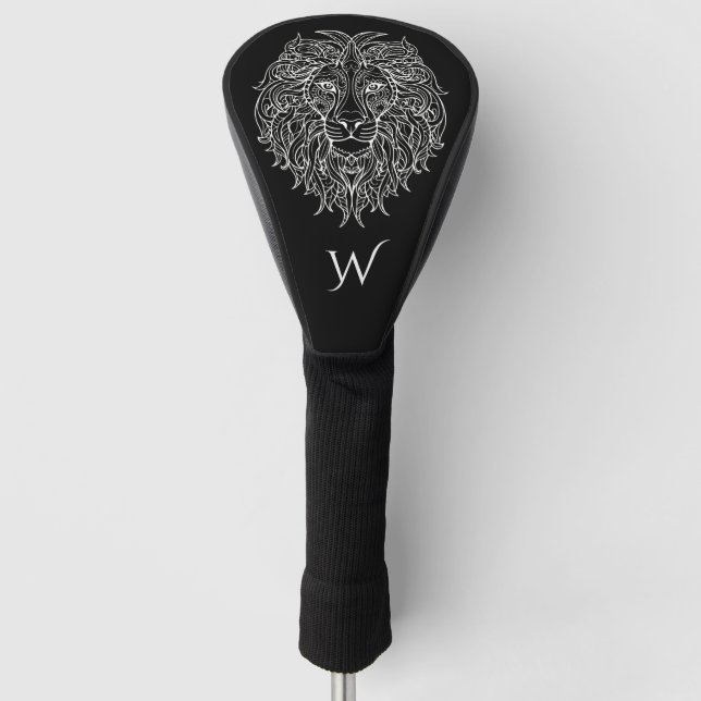 Schwarz-Weiß-Mandala-Löwe-Monogramm Golf Headcover (Vorderseite)