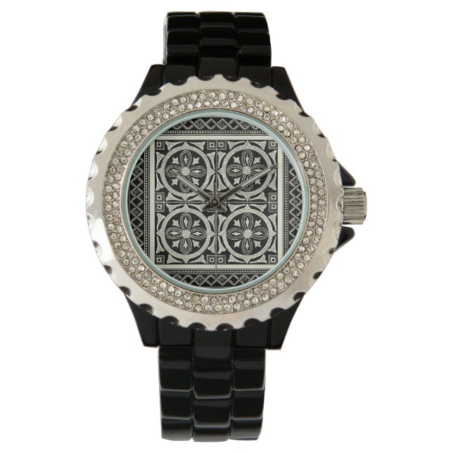 Schwarz-Weiß-Mandala-Motif von Vision Studio Armbanduhr (Vorderseite)