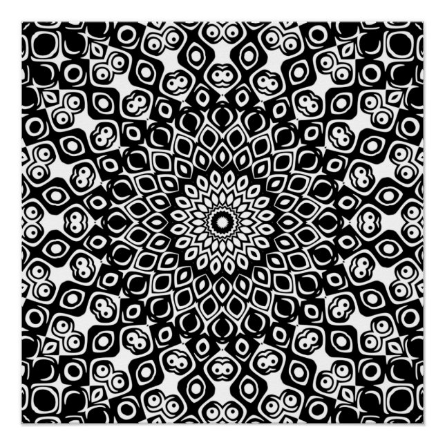 Schwarz-Weiß-Mandala-Muster Poster (Vorderseite)