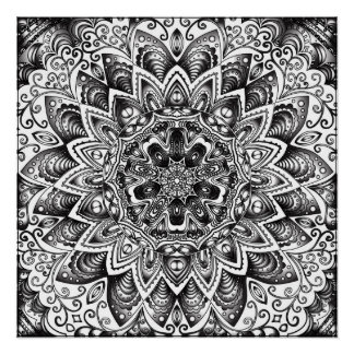 Schwarz-Weiß-Mandala-Poster-Grunge Poster