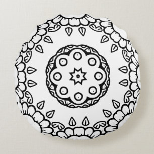 Schwarz-Weiß-Mandala-Rahmenmuster Rundes Kissen