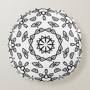 Schwarz-Weiß-Mandala-Rahmenmuster Rundes Kissen