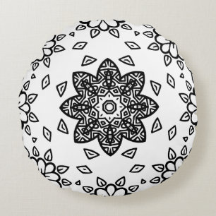Schwarz-weiß-Mandala-Rahmenmuster Rundes Kissen