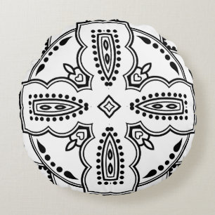 Schwarz-Weiß-Mandala-Rahmenmuster Rundes Kissen