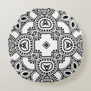 Schwarz-Weiß-Mandala-Rahmenmuster Rundes Kissen