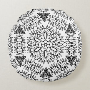 Schwarz-Weiß-Mandala-Rahmenmuster Rundes Kissen