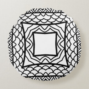 Schwarz-weiß-Mandala-Rahmenmuster Rundes Kissen