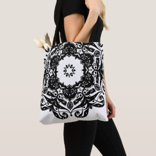 Schwarz-Weiß-Mandala-Tote-Tasche