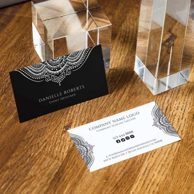 Schwarz-Weiß Mandala umgekehrte Farben Visitenkarte (Von Creator hochgeladen)