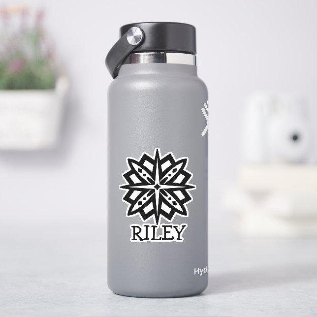 Schwarz-Weiß-Mandala und Name Personalisiert Stic Aufkleber (HydroFlask)