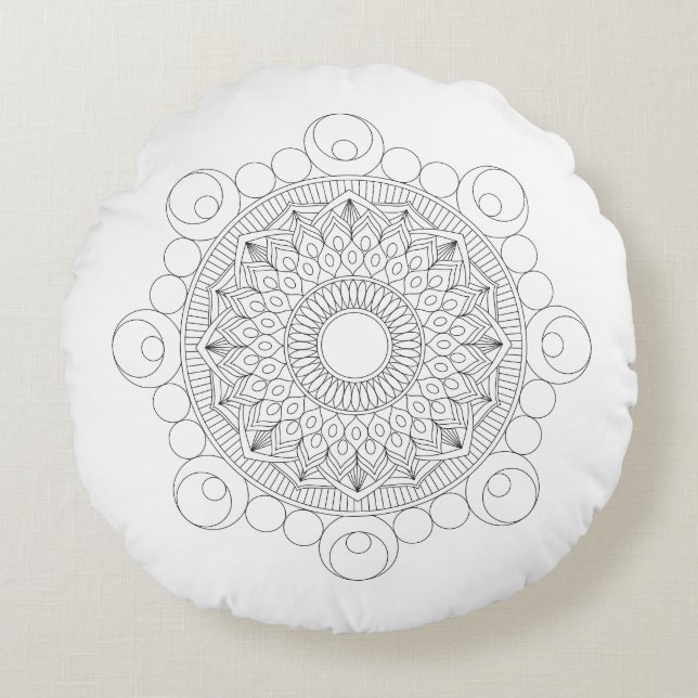 Schwarz-Weiß-Mandala v2-Rundkissen Rundes Kissen (Vorderseite)