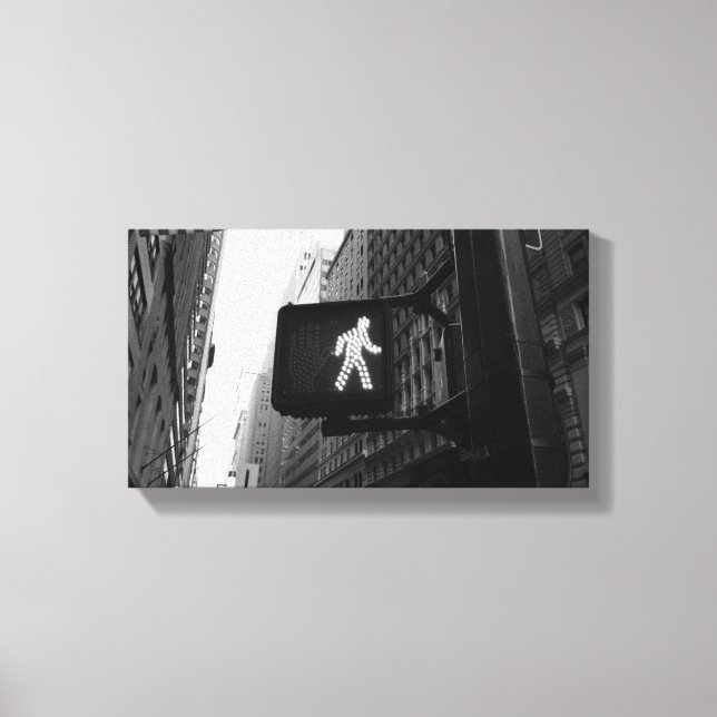 Schwarz-weiß Manhattan New York Walk Sign Leinwanddruck (Vorderseite)