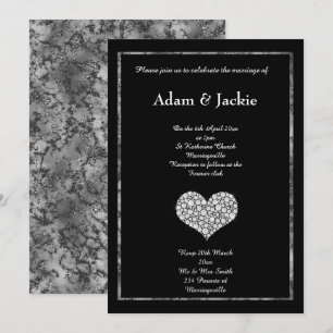 SCHWARZ-WEISS MARBLE DIAMOND HEART WEDD EINLADUNG