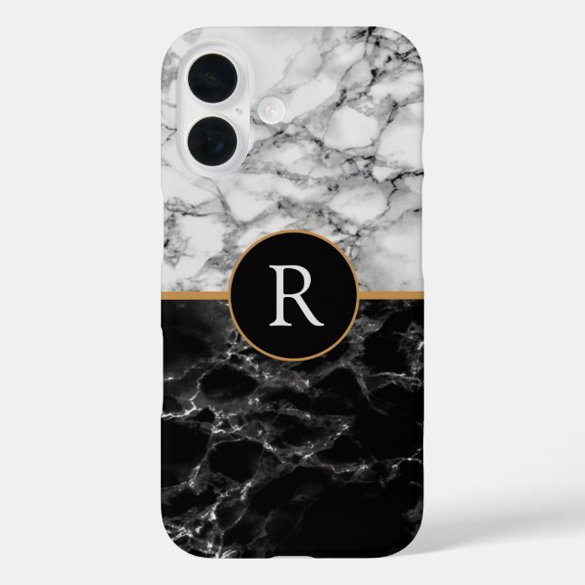 Schwarz-weiß Marble Personalisiert iPhone Case (Rückseite)
