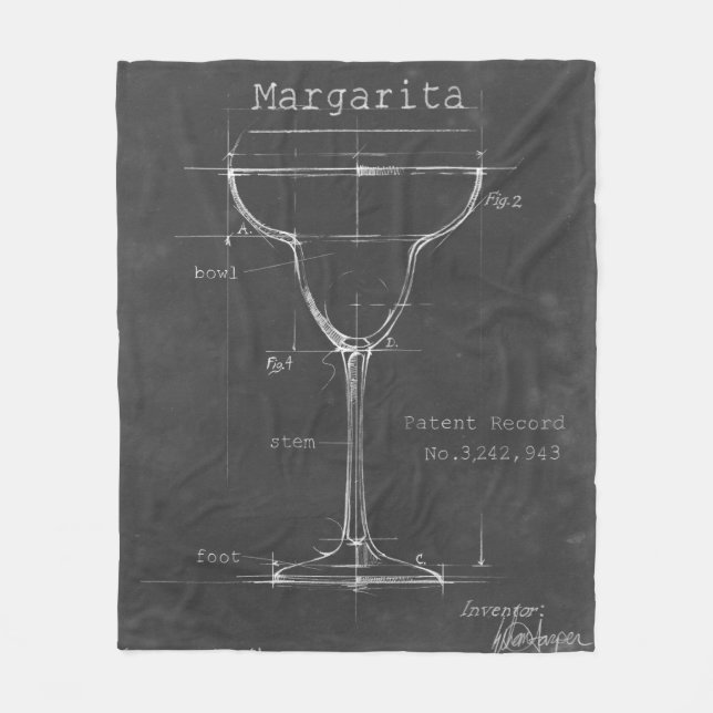 Schwarz-Weiß-Margarita-Glas-Blueprint Fleecedecke (Vorderseite)