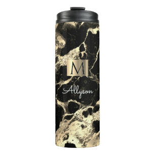 Schwarz-Weiß-Marmor 2, Goldene Schachtel, Name & M Thermosbecher