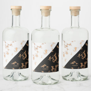 Schwarz-Weiß-Marmor Alkoholflaschenetikett