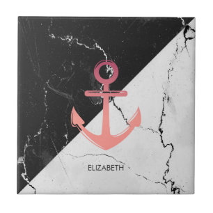 Schwarz-Weiß-Marmor-Anker Fliese