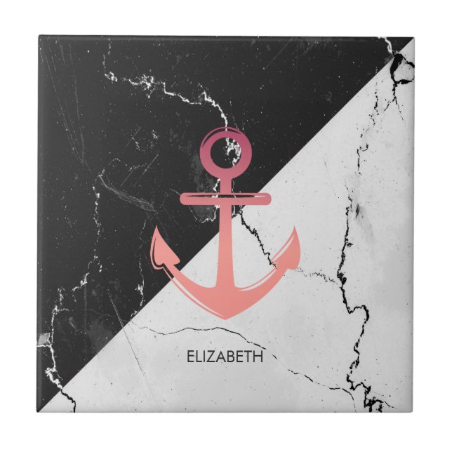 Schwarz-Weiß-Marmor-Anker Fliese (Vorderseite)