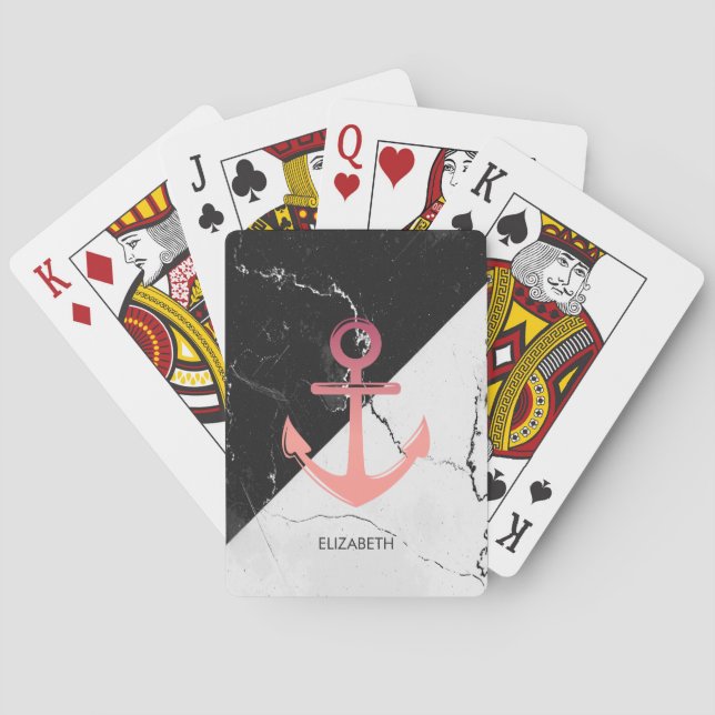 Schwarz-Weiß-Marmor-Anker Spielkarten (Rückseite)