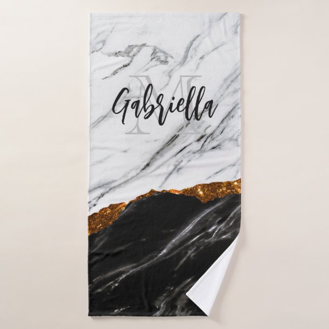 Schwarz-Weiß-Marmor Badhandtuch Set (Badehandtuch)