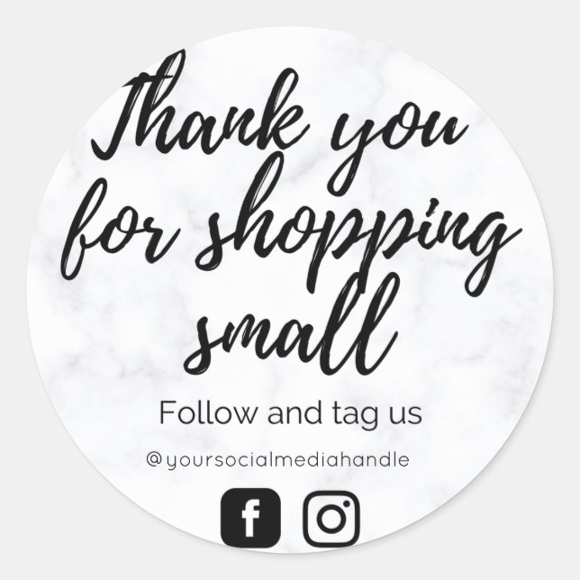Schwarz-Weiß-Marmor Danke-Aufkleber Runder Aufkleber (Vorderseite)