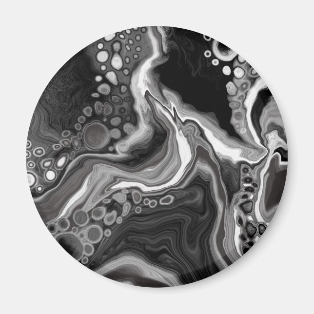 Schwarz-Weiß-Marmor-Fluid Art Magnet (Vorne)