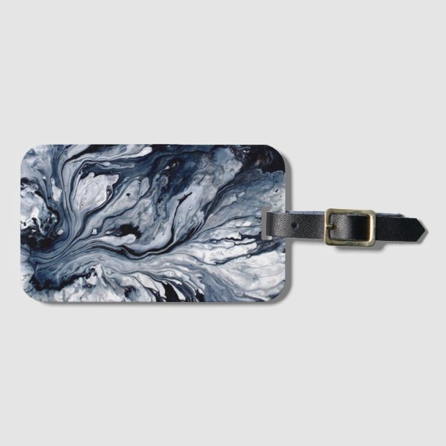 Schwarz-Weiß-Marmor Gepäckanhänger (Vorderseite (Horizontal))