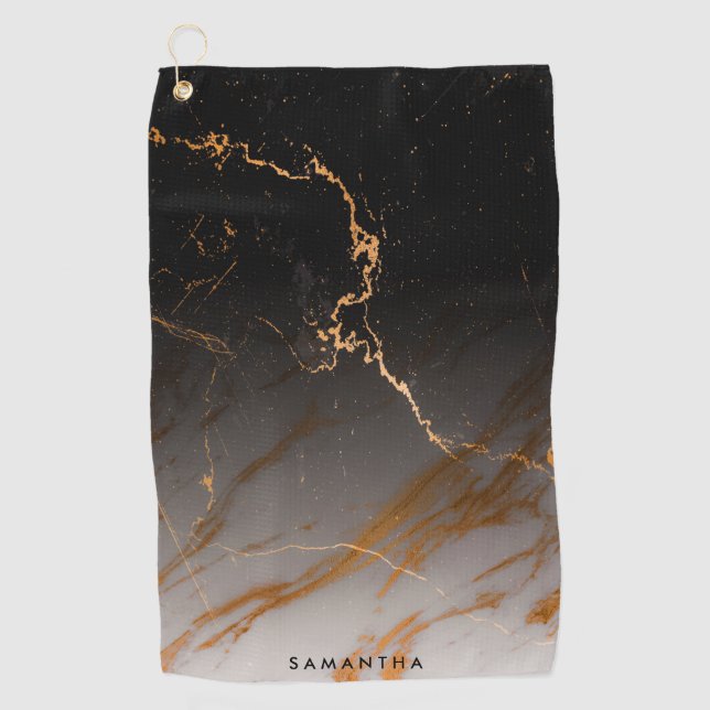 Schwarz-Weiß-Marmor Golfhandtuch (Vorderseite)
