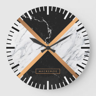 Schwarz-Weiß-Marmor Große Wanduhr