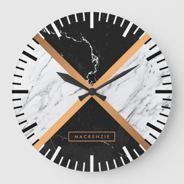 Schwarz-Weiß-Marmor Große Wanduhr (Vorderseite)