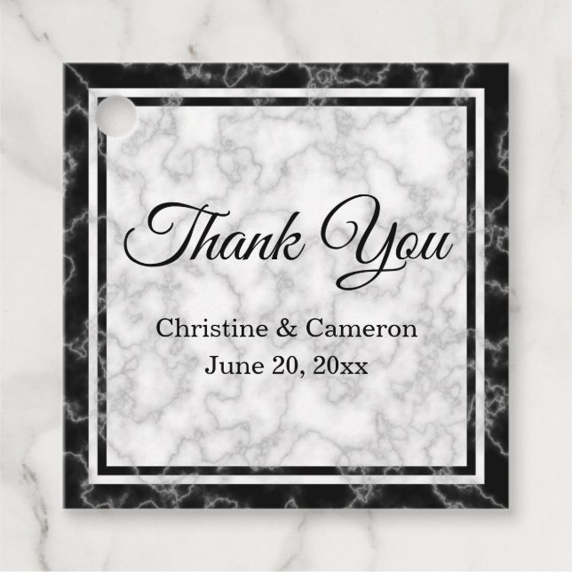 Schwarz-Weiß-Marmor Hochzeit Danke Geschenkanhänger (Vorderseite)