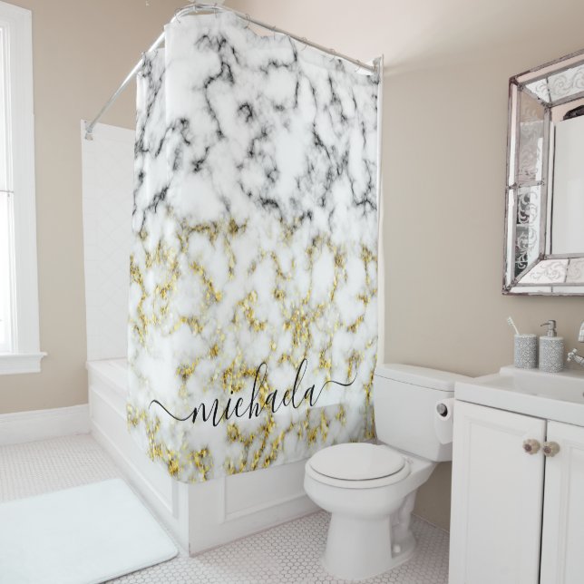Schwarz-Weiß-Marmor-Individuelle Name Duschvorhang (Beispiel)