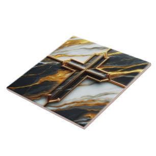 Schwarz-Weiß-Marmor-Kreuz mit Gold Fliese