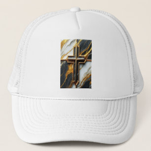 Schwarz-Weiß-Marmor-Kreuz mit Gold Truckerkappe