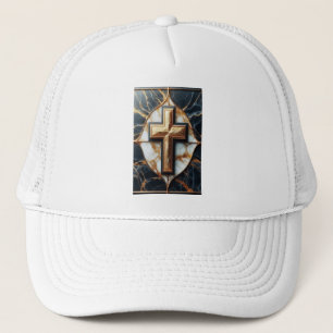 Schwarz-Weiß-Marmor-Kreuz mit Gold Truckerkappe