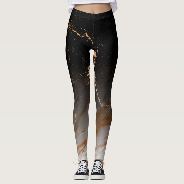 Schwarz-Weiß-Marmor Leggings (Vorderseite)