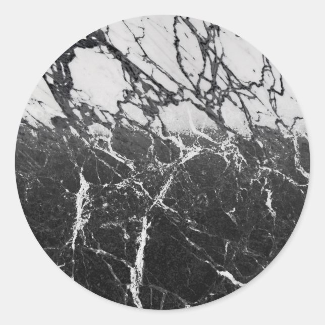 Schwarz-Weiß-Marmor Modernes Glam Trendy Party Runder Aufkleber (Vorderseite)