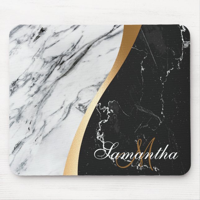 Schwarz-Weiß-Marmor Mousepad (Vorne)