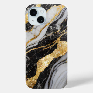 Schwarz-Weiß-Marmor-Muster mit Gold Case-Mate iPhone Hülle