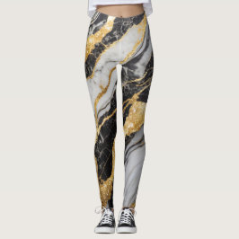 Schwarz-Weiß-Marmor-Muster mit Gold Leggings