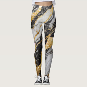 Schwarz-Weiß-Marmor-Muster mit Gold Leggings